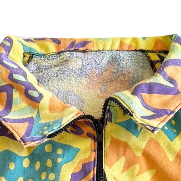 Vintage 90's Abstract Zip Up Sweater / Zipper Sweatshirt Bold Pattern 80s - Picture 2 of 4